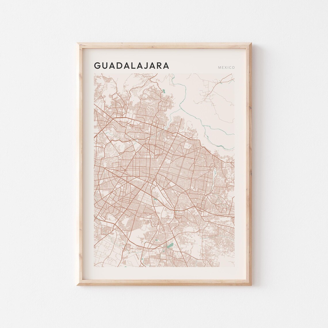Guadalajara Map Poster Print Wall Art Mexico Travel Gift Farmhouse Decor