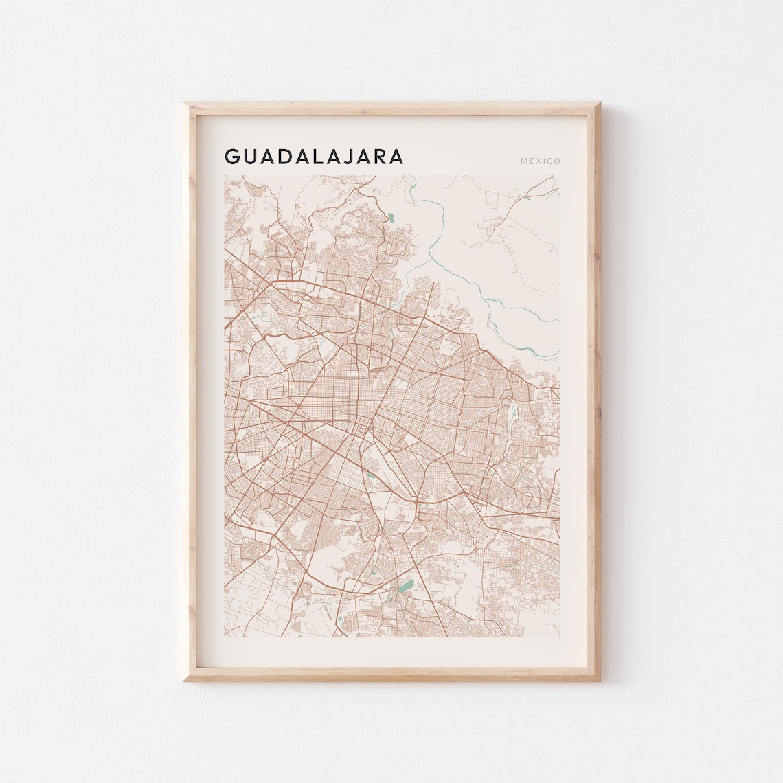 Guadalajara Mexico City Street Map Farmhouse Style Poster Art Gift
