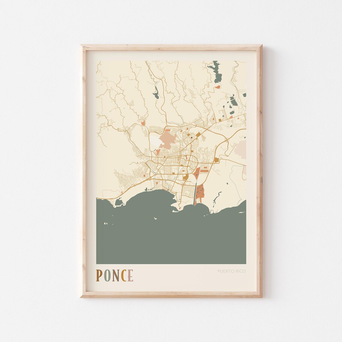 Ponce Map Poster Print Wall Art Puerto Rico Travel Gift Boho Decor