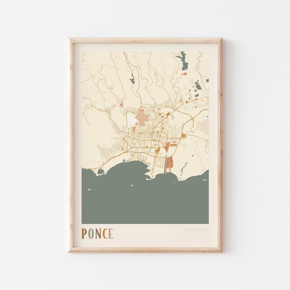 Ponce Map Poster Print Wall Art Puerto Rico Travel Gift Boho Decor