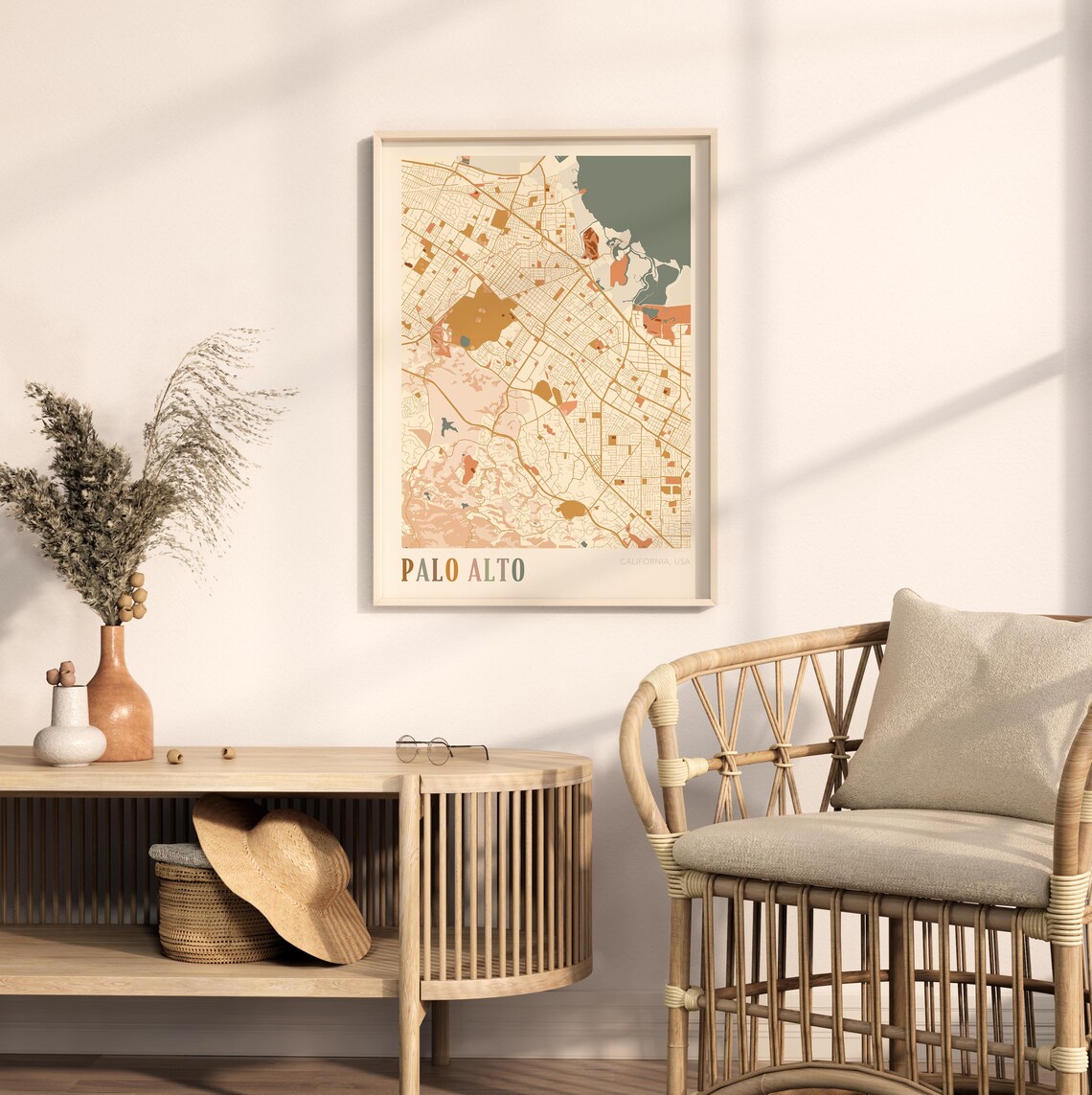 Palo Alto California Warm Earth Tone City Street Map Art Decor Poster - Image 2