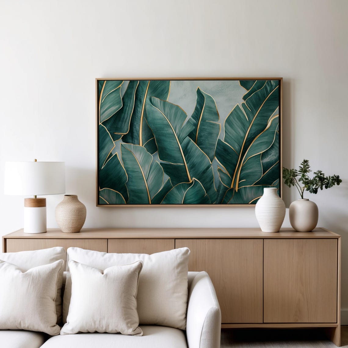 Large Tropical Banana Leaves With Golden Veins Modern Art Poster - Image 4
