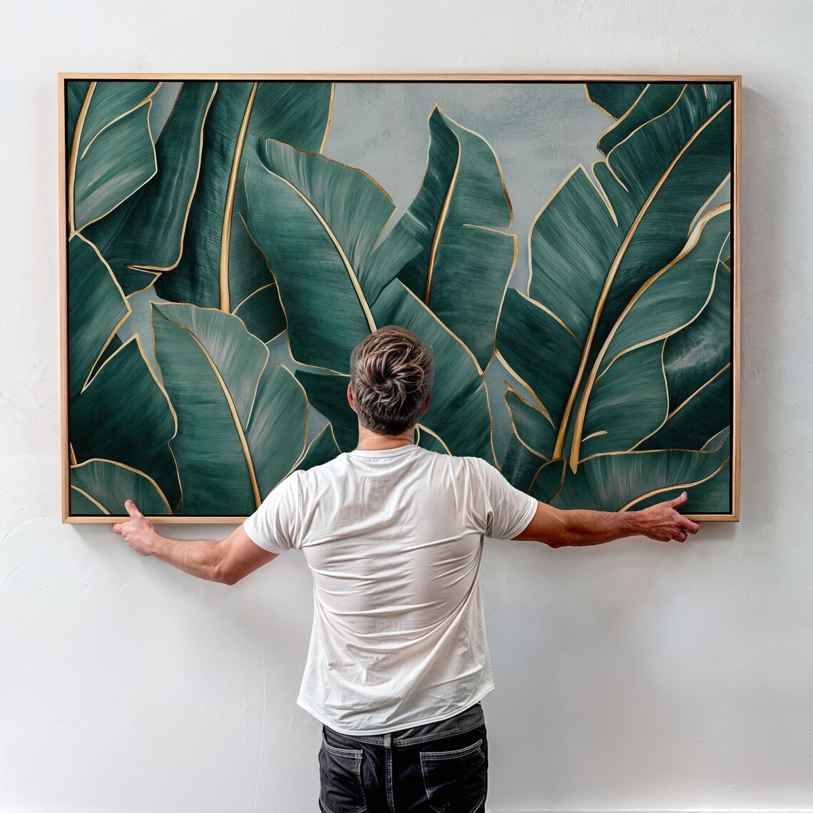Large Tropical Banana Leaves With Golden Veins Modern Art Poster - Image 5