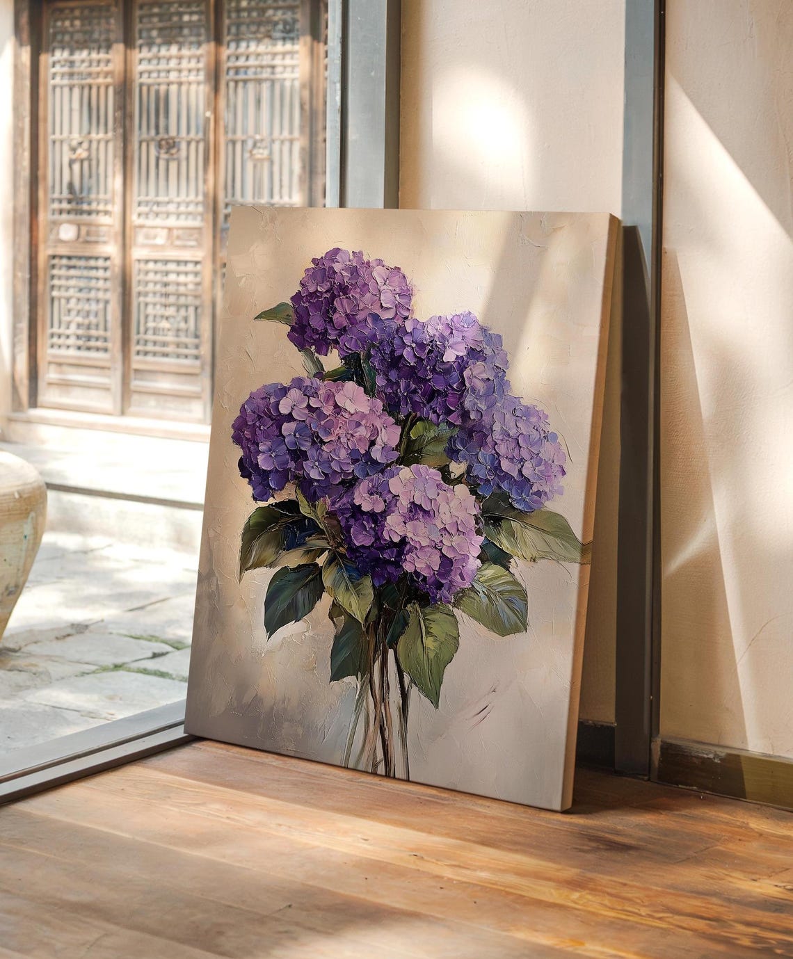 Large Purple Hydrangea Bouquet Impasto Floral Painting Poster - Image 4
