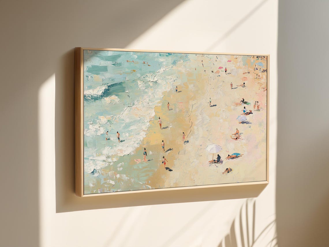 Dreamy Aerial Pastel Beach Shoreline Summer Coastal Art Poster - Image 2