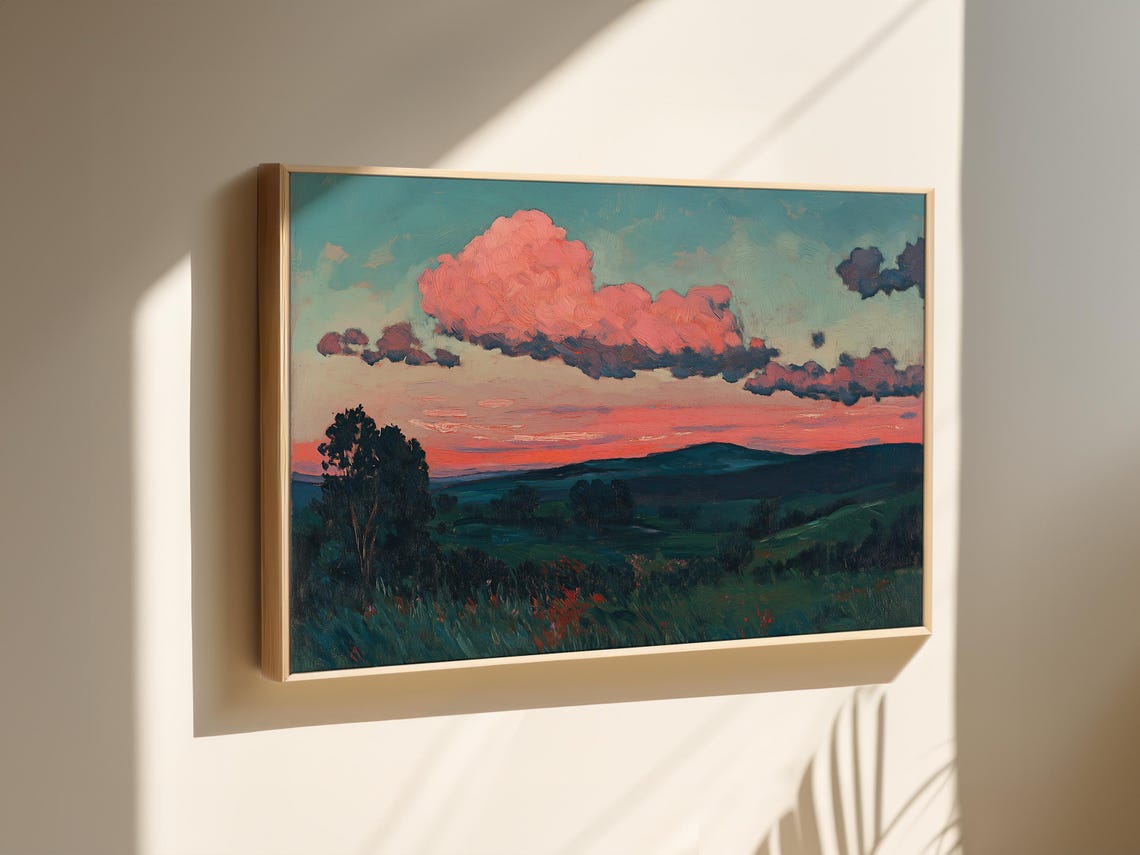 Cloudscape Painting Wall Art Sunset Painting Dramatic Sky Wall Decor Forest Scenery Art Fantasy Landscape Art Moody Wall Art - Image 2