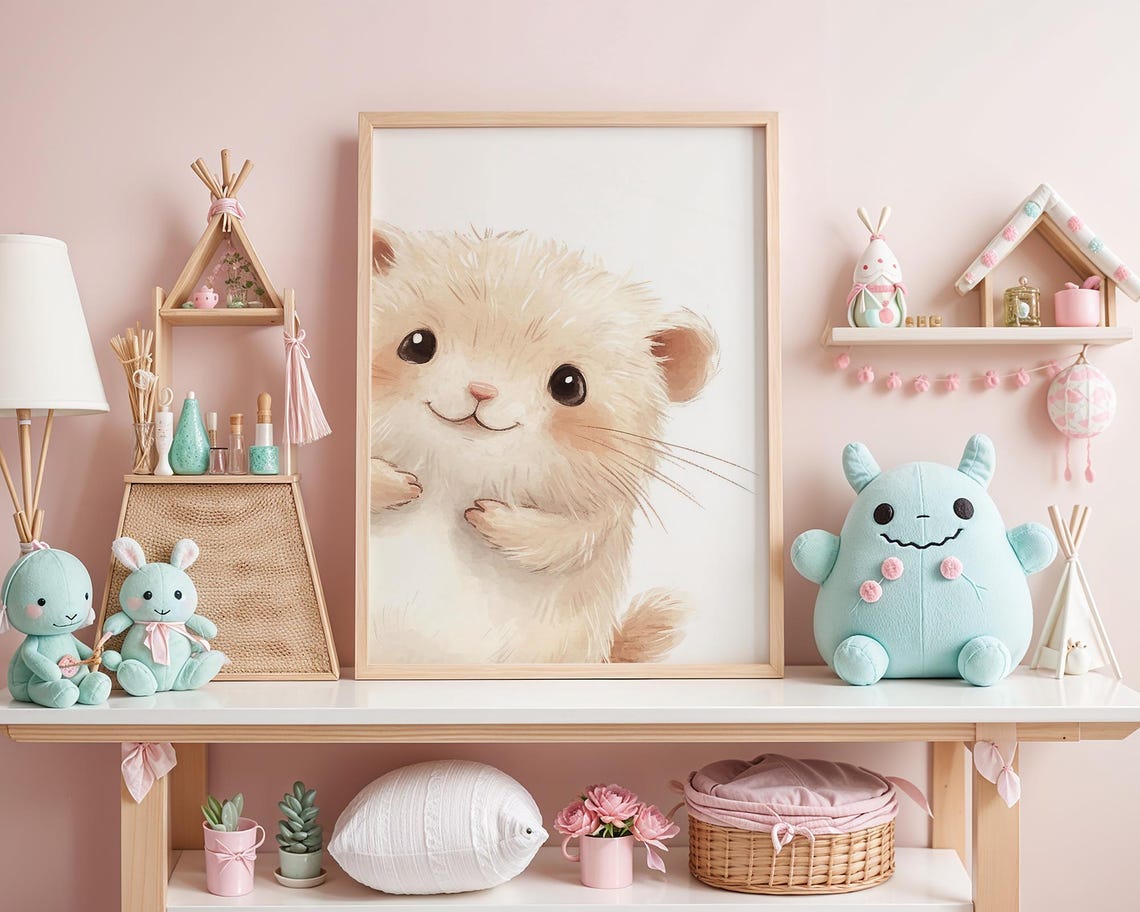 Cute Fluffy Watercolor Hamster Nursery Wall Art Rosy Cheeks Art - Image 2