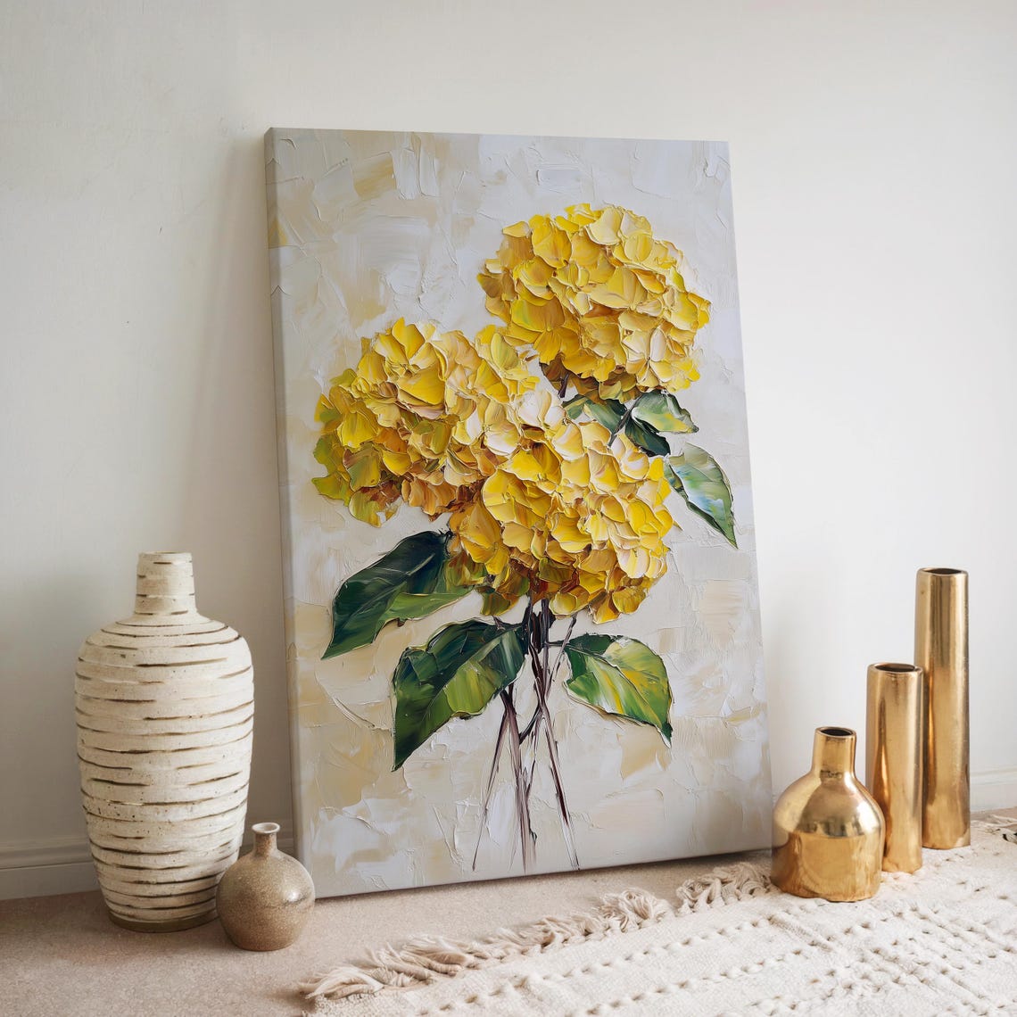 Golden Sunny Yellow Hydrangea Blossom Textured Style Art Poster
