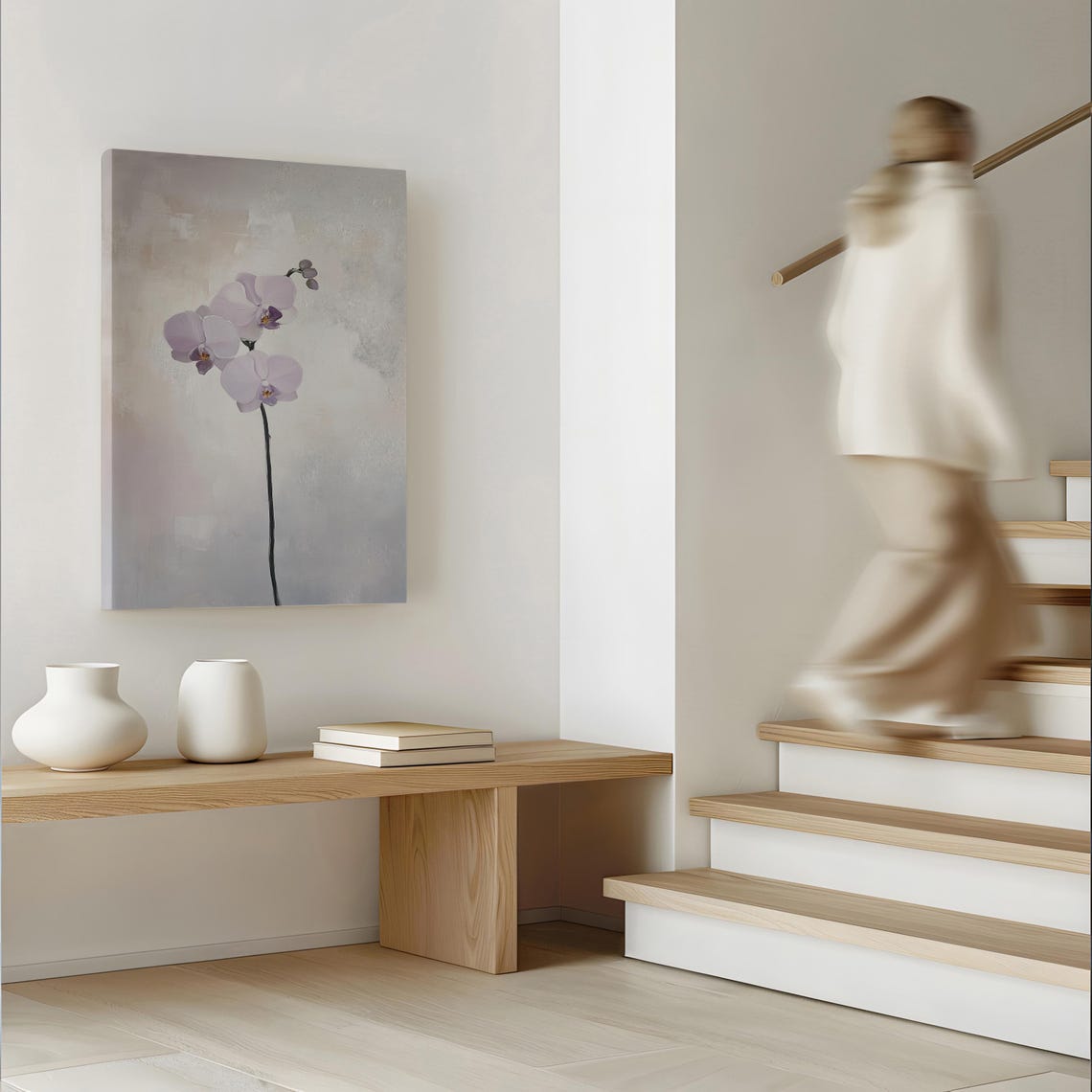 Minimalist Pale Lavender Orchid Blossom on a Single Stem Poster - Image 4
