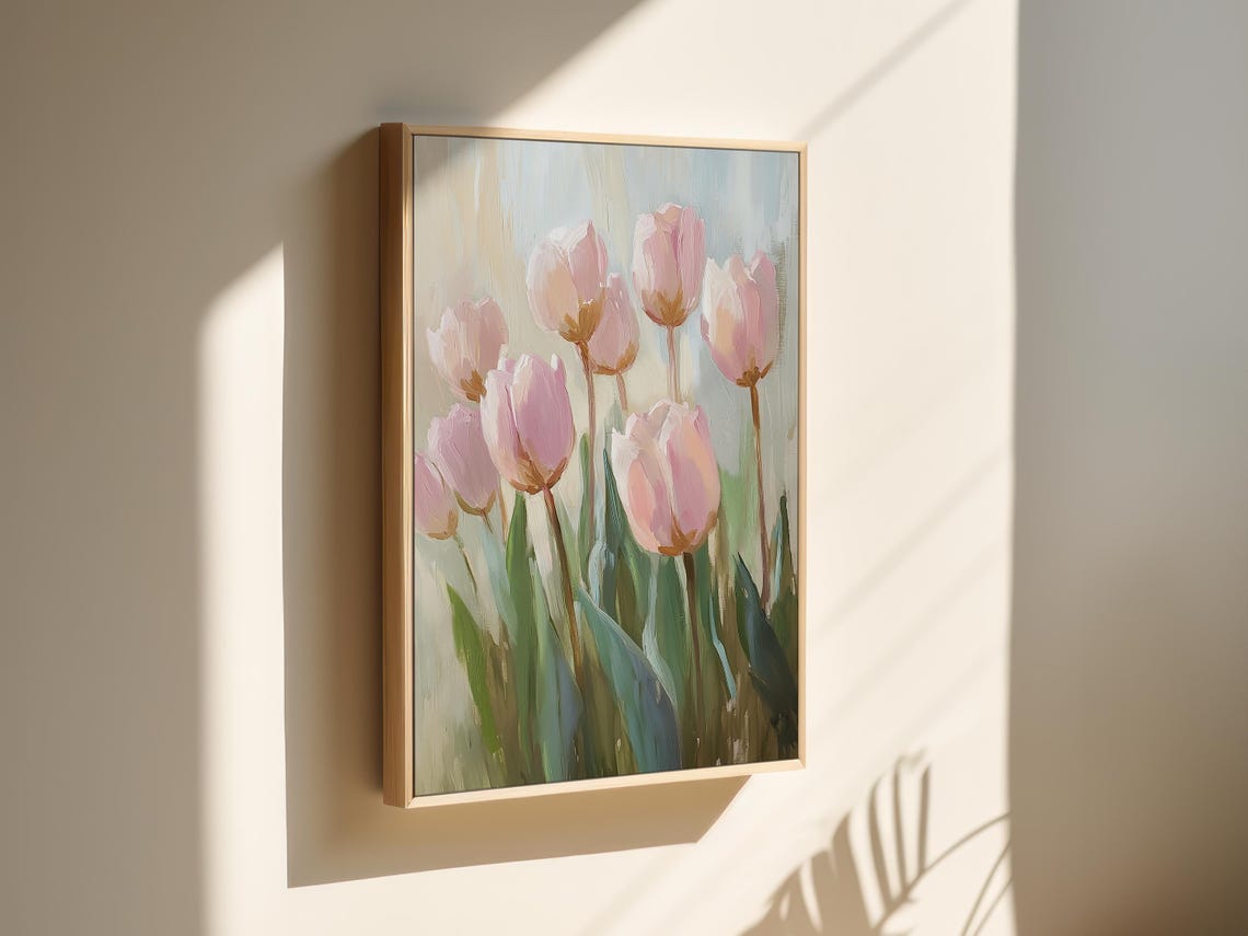 Lavender Pink Tulips Bouquet in Pastel Floral Painting Poster - Image 2