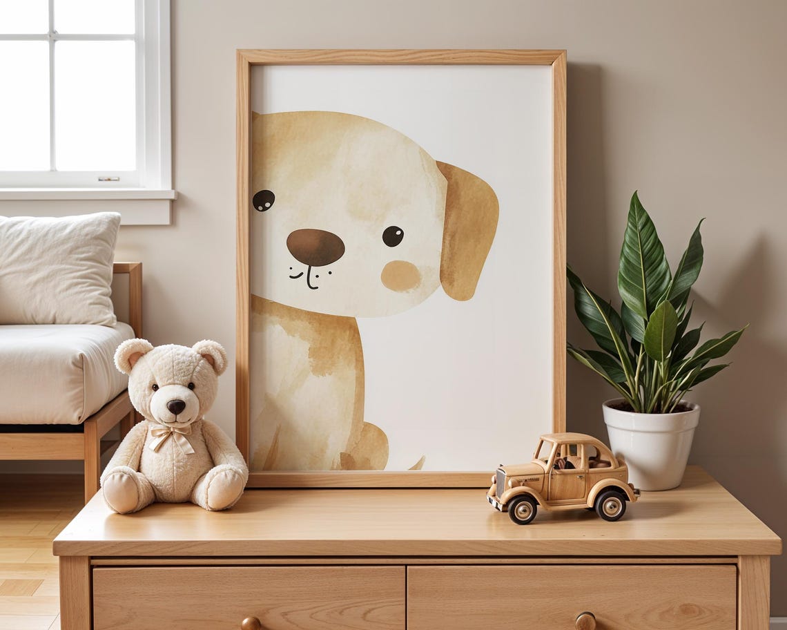 Adorable Golden Watercolor Puppy Nursery Wall Art Floppy Ear Dog
