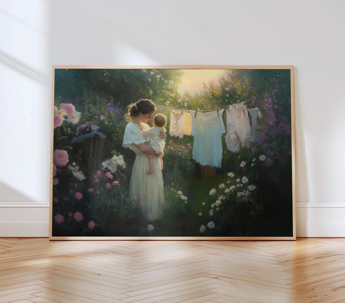 Mother And Child Painting Nature And Family Wall Art Motherhood Wall Decor Spring Garden Art Peaceful Scenery Art Family Love Art