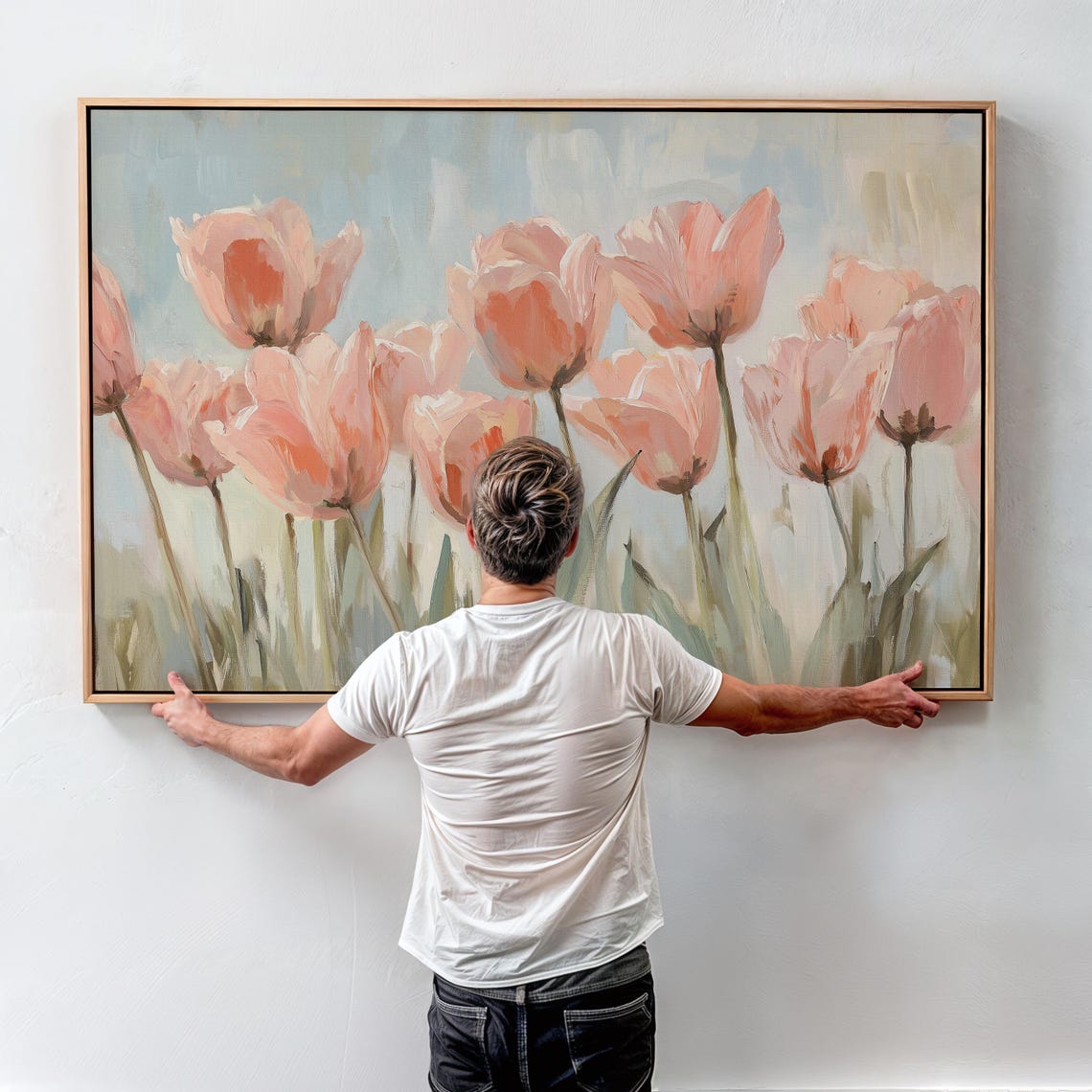 Soft Pink Tulips in an Impressionist Spring Garden Field Poster - Image 5
