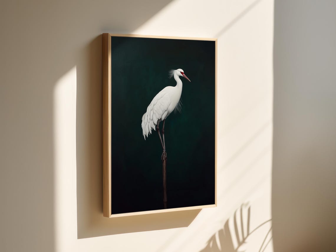 Crane Bird Painting Wall Art Detailed Bird Wall Decor Bird Art Portrait Fine Art Bird Painting Minimalist Bird Art Nature Painting - Image 2