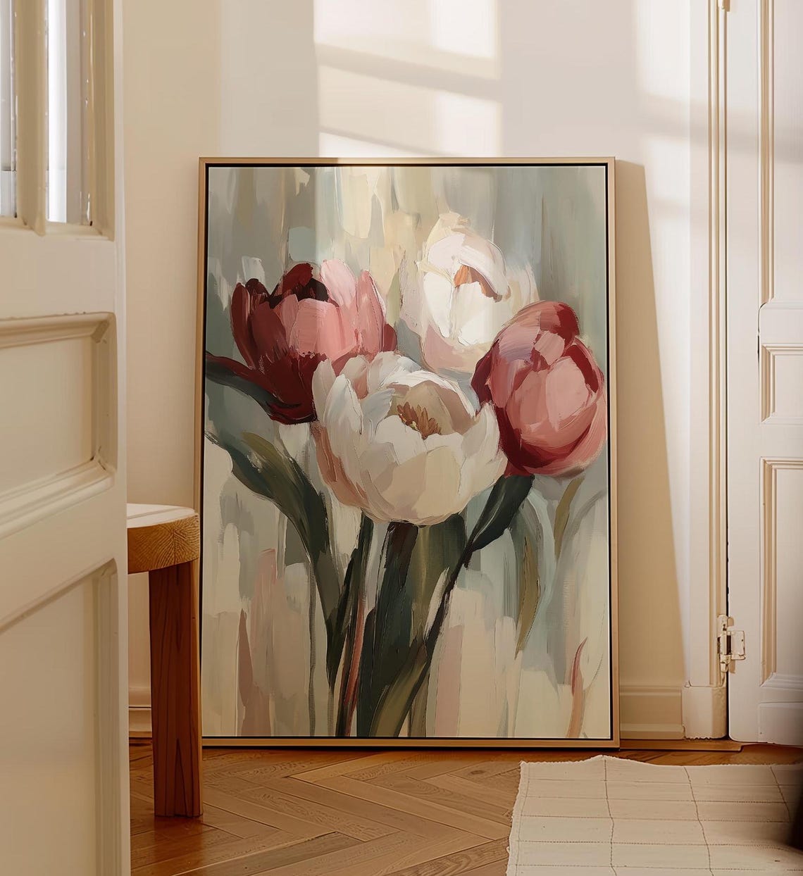 Impressionist Red Pink and White Tulips Blooming Bouquet Art Poster - Image 5