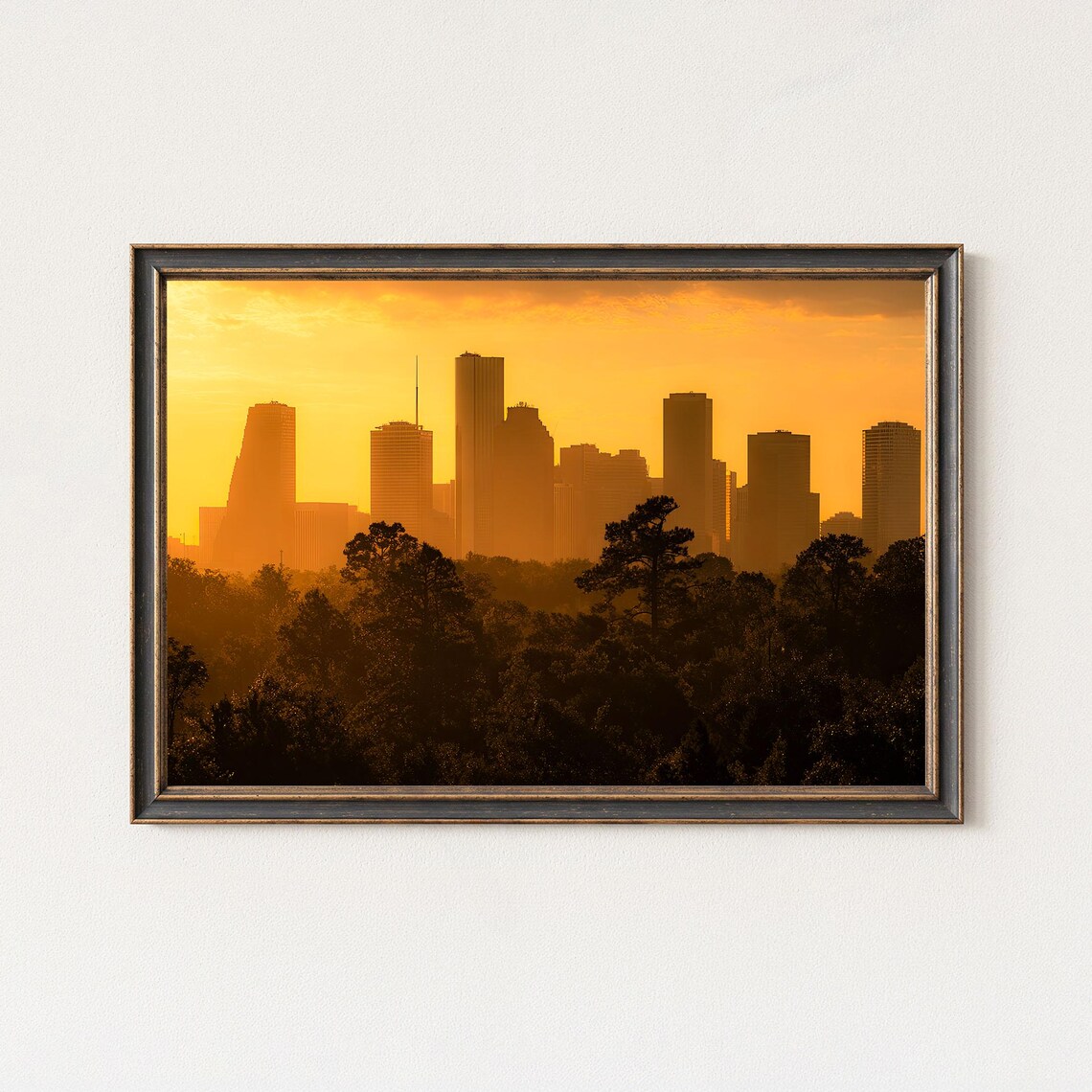 Houston Skyline Golden Sunrise Wall Art Texas Cityscape Photography Print