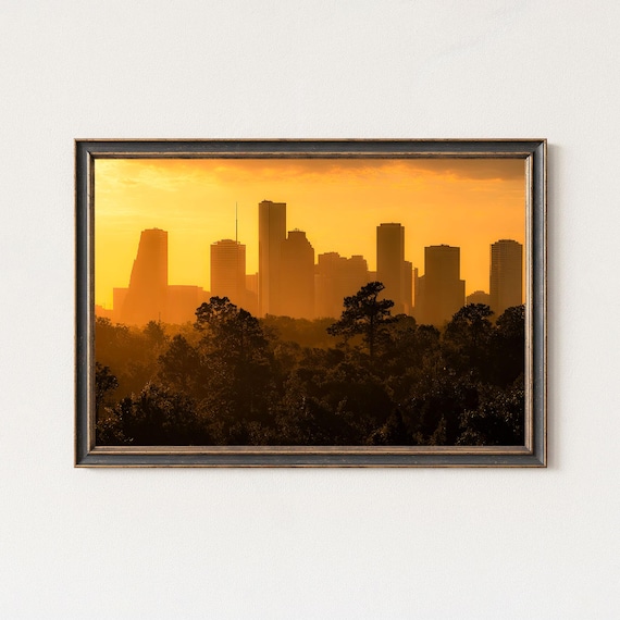 Houston Skyline Golden Sunrise Wall Art Texas Cityscape Photography Print