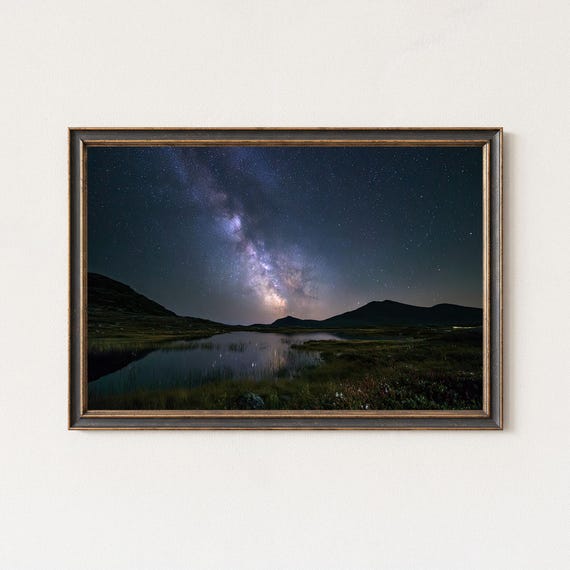 Milky Way Over Tranquil Mountain Lake Night Landscape