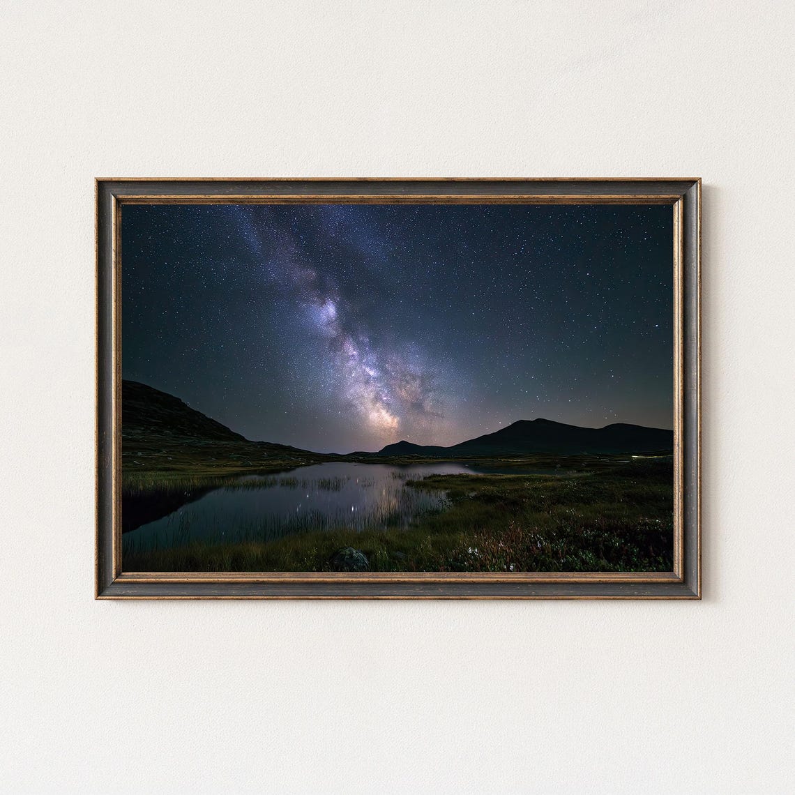 Milky Way Over Tranquil Mountain Lake Night Landscape