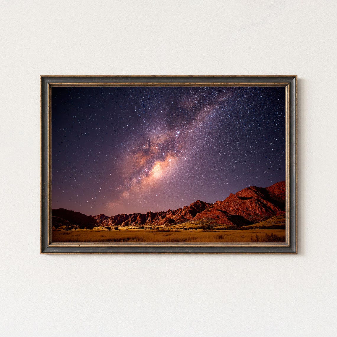 Milky Way Over Glowing Desert Mountains Red Rock Night Poster