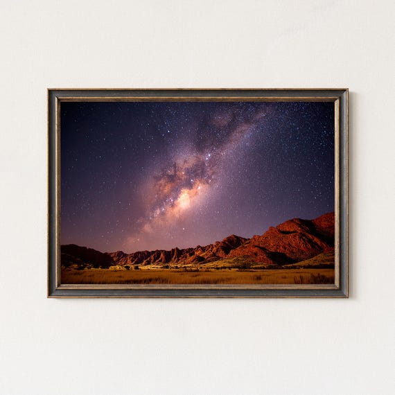 Milky Way Over Red Rock Mountains Landscape Wall Art Print
