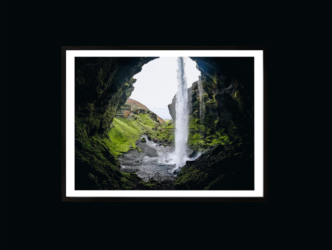 Iceland Waterfall Cave Canyon Nordic Photo Landscape Poster Artwork