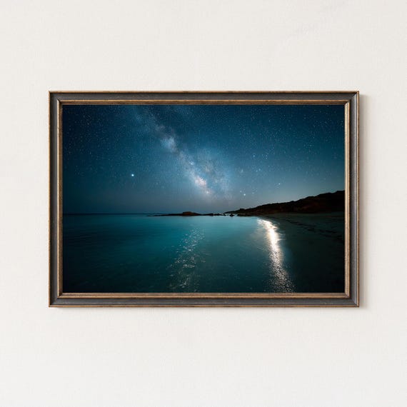 Milky Way Over Turquoise Coast Night Sky Beach Landscape Wall Art Print