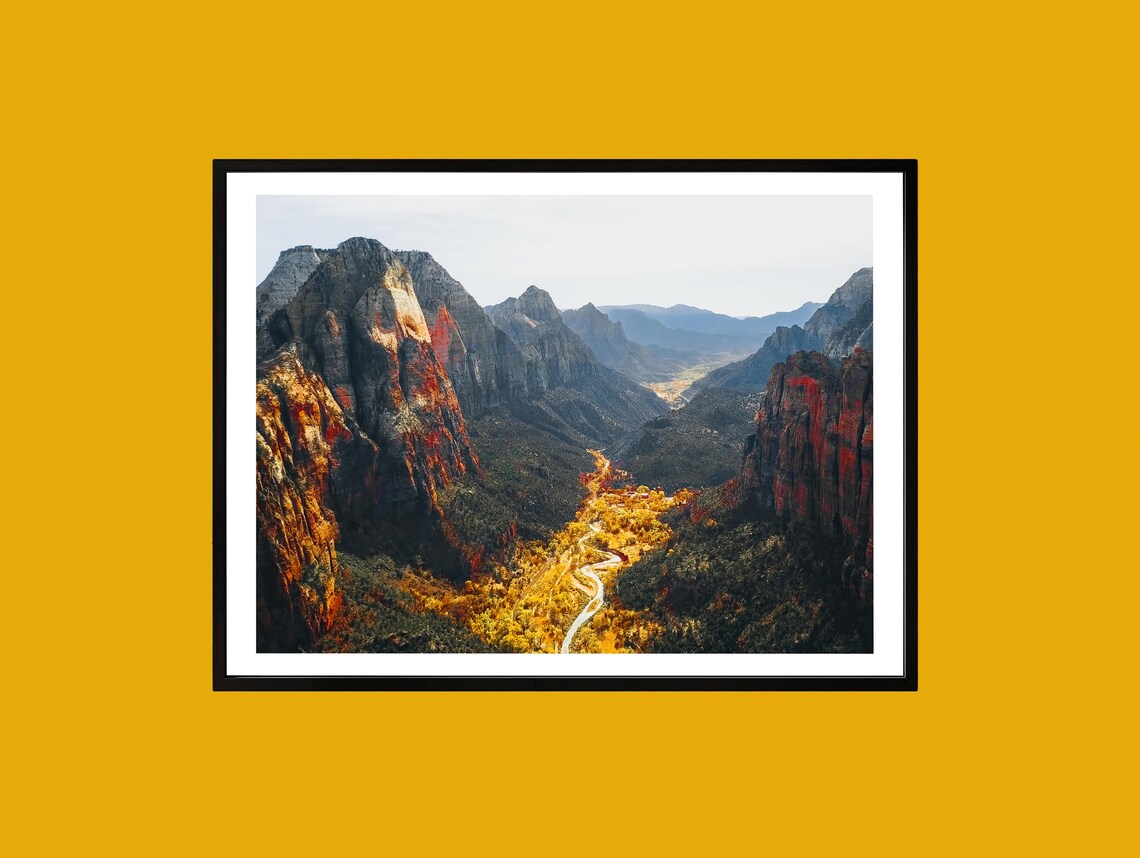 Zion National Park Golden Canyon Autumn Landscape Nature Art Poster