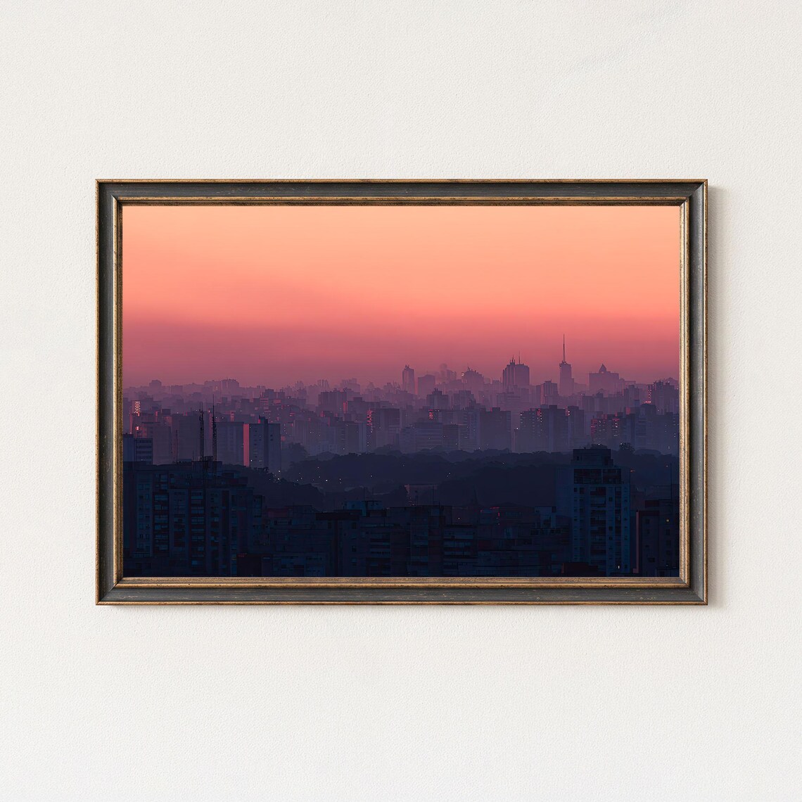 Sunset Skyline Wall Art Pink Cityscape Print