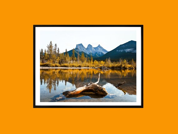 Three Sisters Mountain Autumn Canadian Rockies Lake Photography Poster