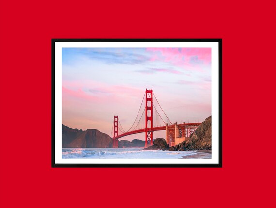 Golden Gate Bridge Sunset Over San Francisco Ocean Waves Travel Poster