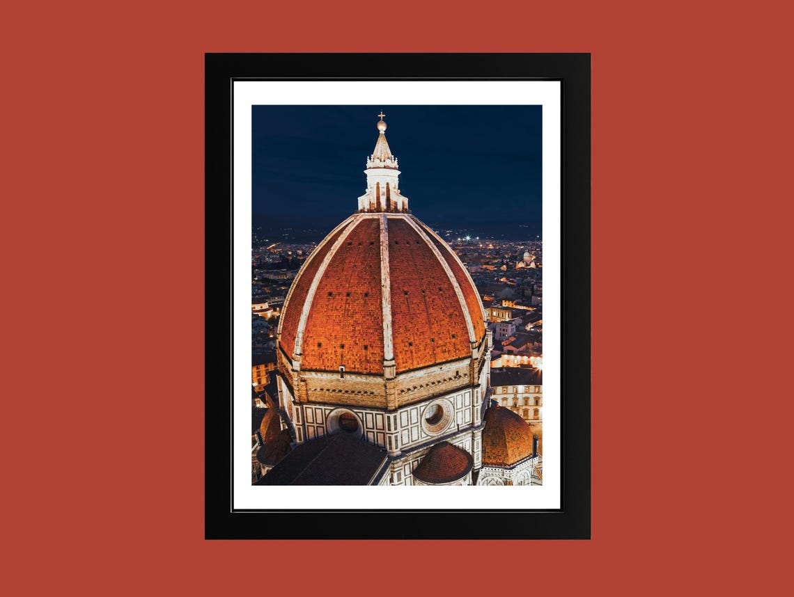 Florence Duomo Illuminated Dome Night Tuscany Architecture Poster