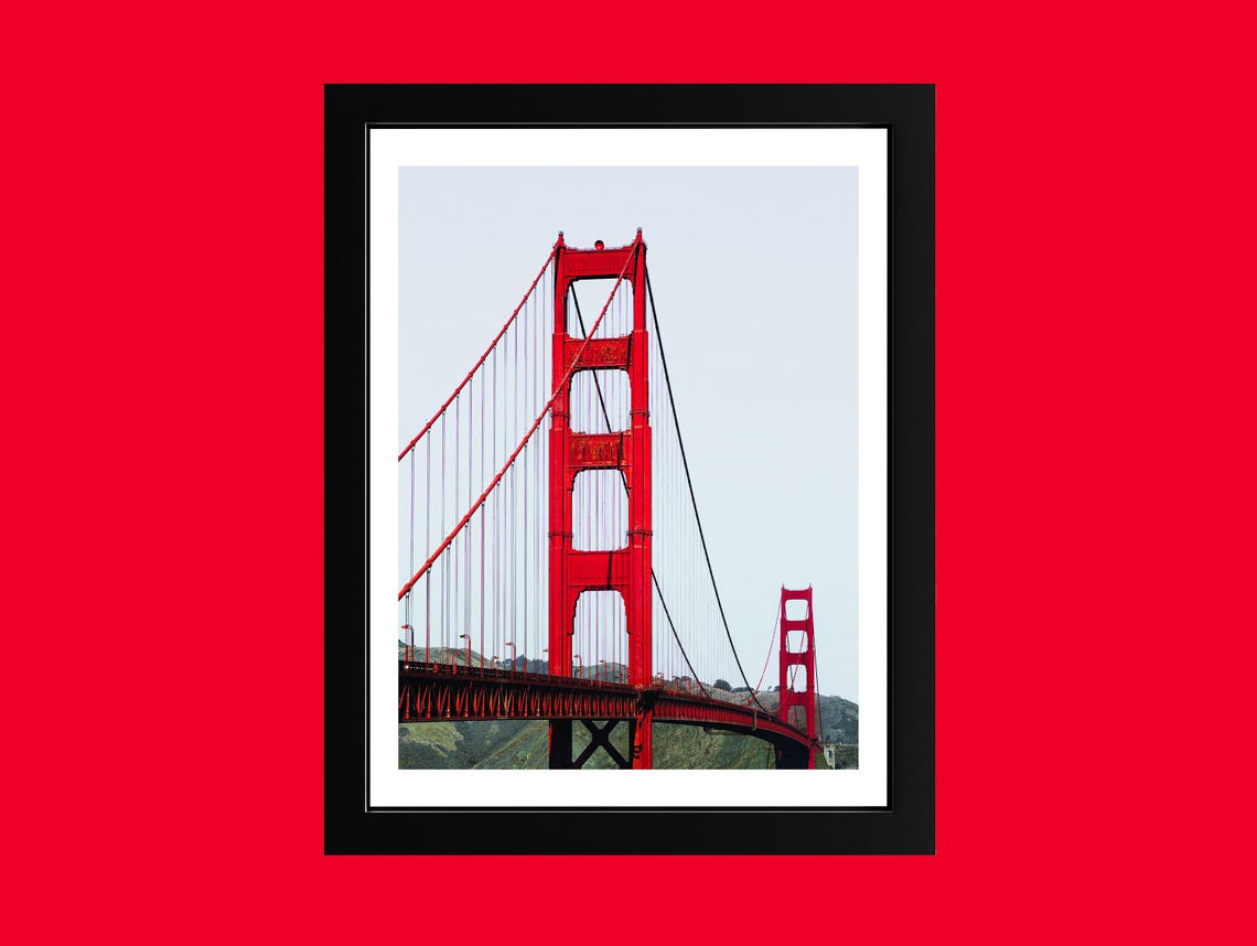 Golden Gate Bridge Minimalist Red Tower Vertical Photo Poster