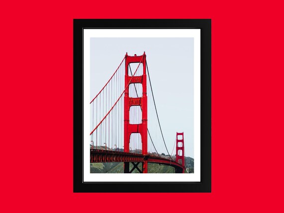Golden Gate Bridge Minimalist Red Tower Vertical Photo Poster