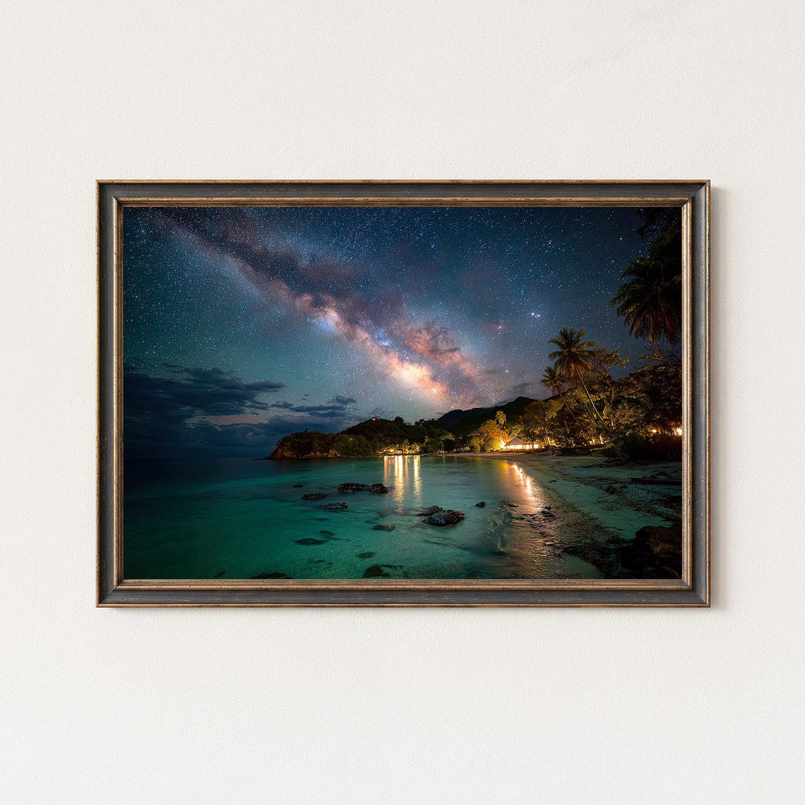 Milky Way Over Tropical Beach Nightscape Wall Art Print