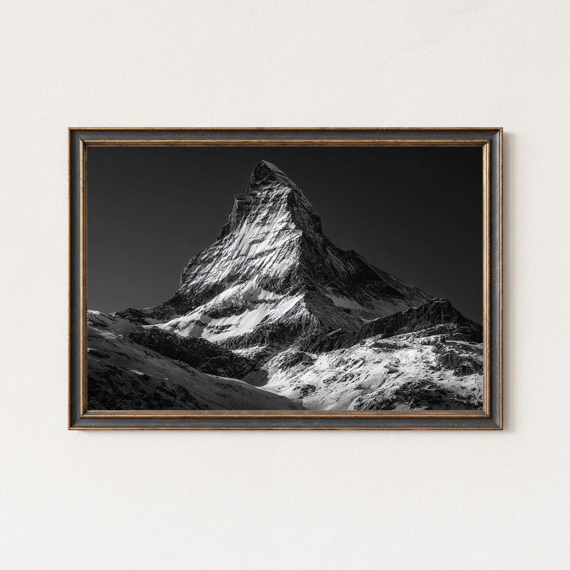Majestic Matterhorn Snow Peak Black and White Alpine Mountain Poster