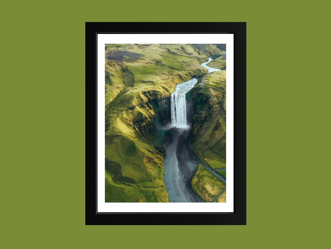 Skogafoss Waterfall Iceland Aerial Drone Landscape Photo Print