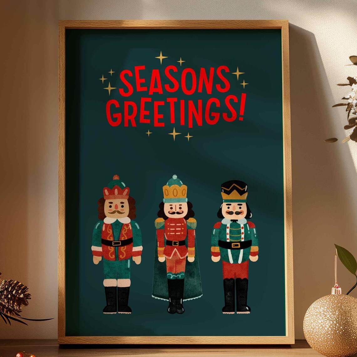 Retro Seasons Greetings Nutcracker Soldiers Navy Holiday Poster - Image 4