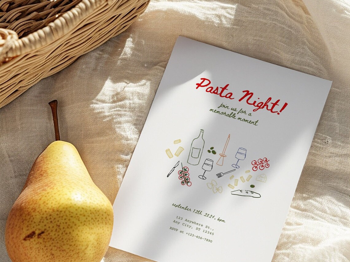 Pasta Night Party Invitation Template, Tomato Invite - Image 3