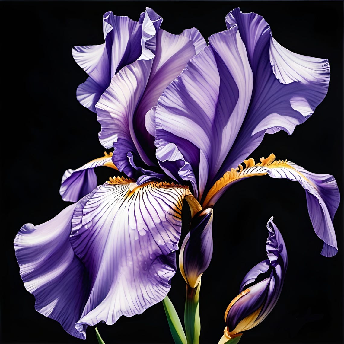 Purple Iris Bloom Macro Detail Dark Background Floral Art Poster