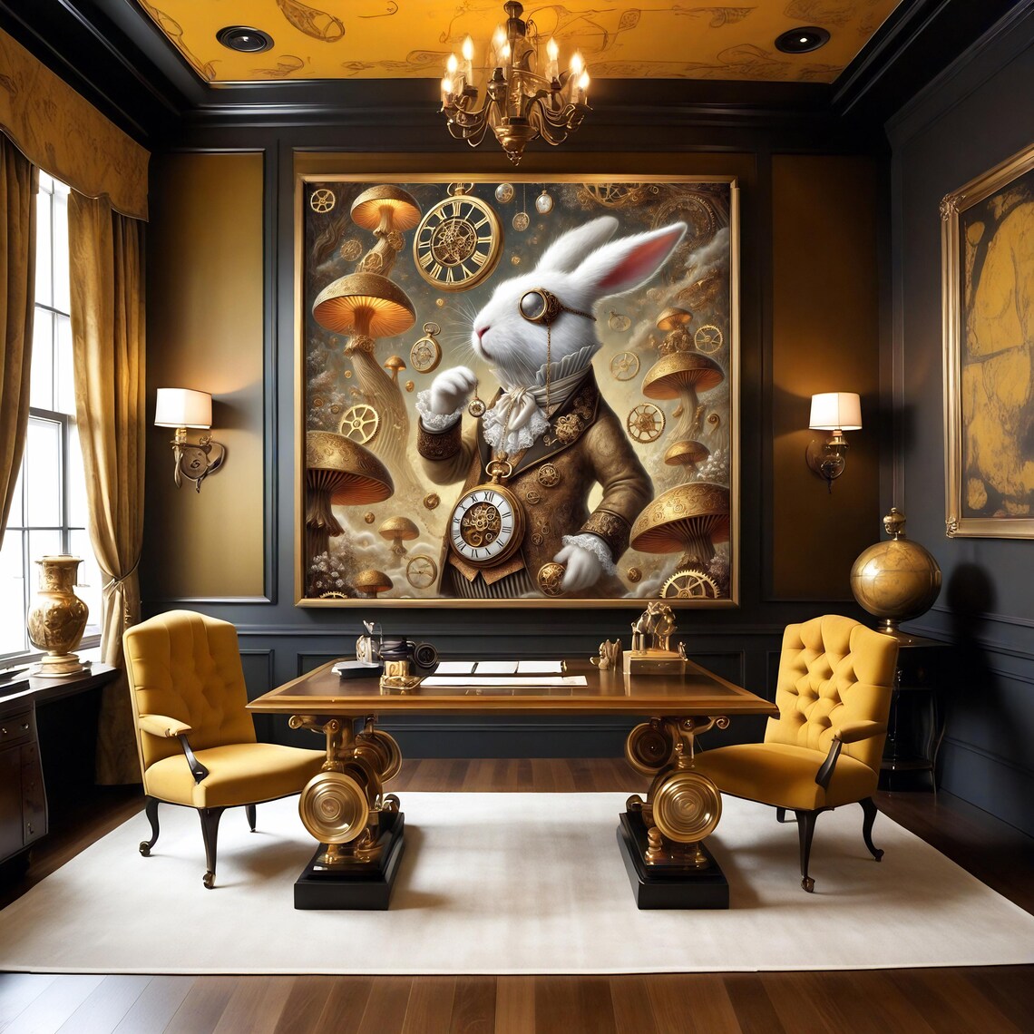 Steampunk Clockwork Rabbit White Rabbit Pocket Watch Gold Fantasy Poster - Image 3