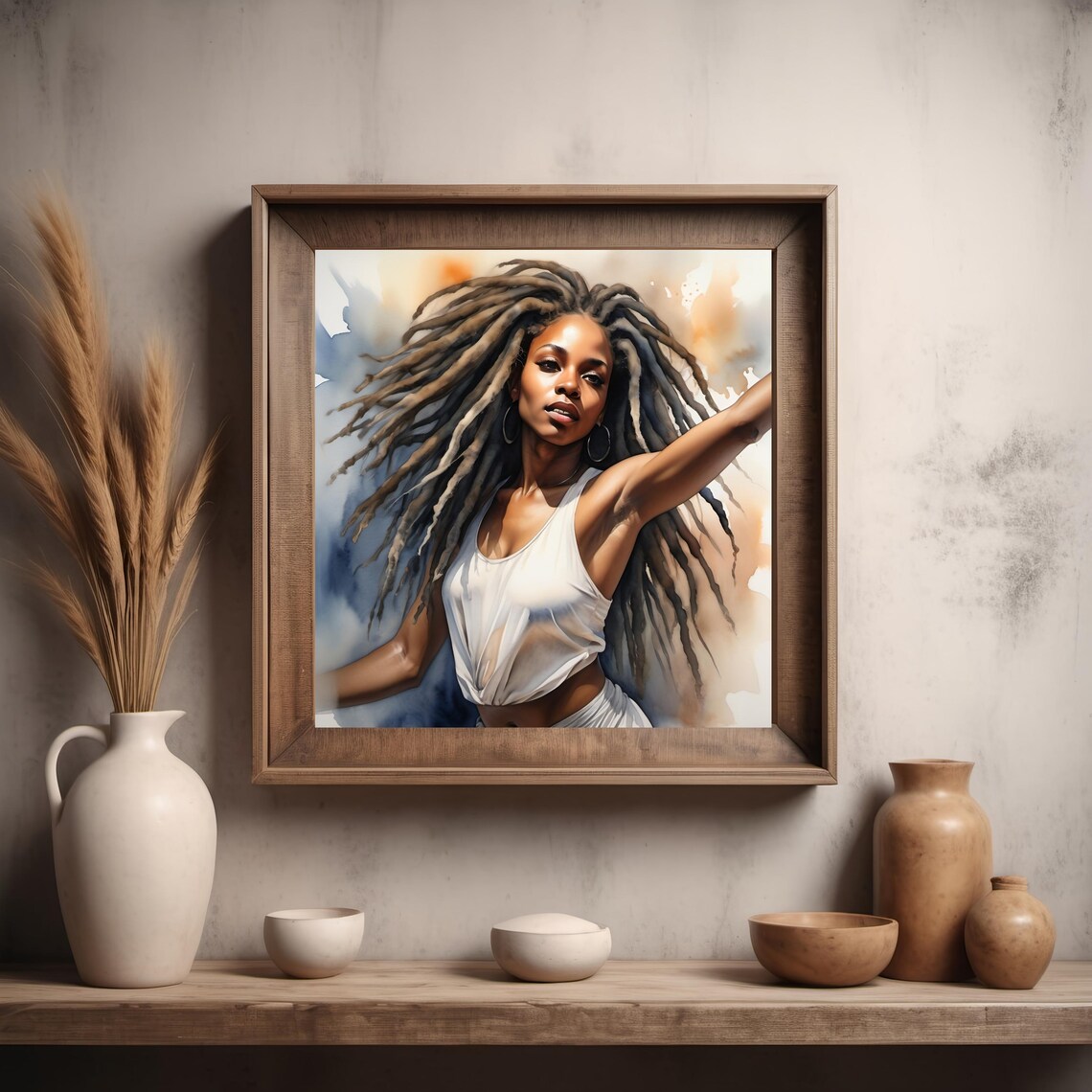Dancing Woman Flowing Locks Watercolor Elegant Movement Art Poster - Image 3