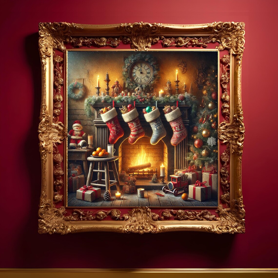 Stockings Hung By The Fireplace Santa Scene Christmas Art Poster - Image 3