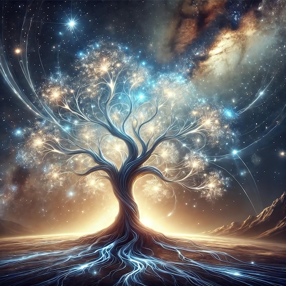 Celestial Tree Of Light Print Mystical Cosmic Tree Wall Art Ethereal Fantasy Artwork Gift Idea Dreamy Universe Gift