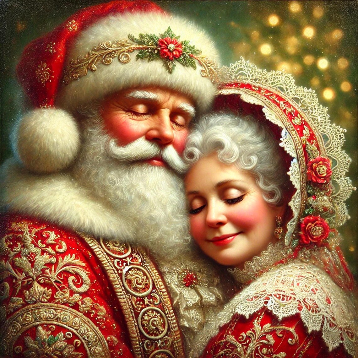 Santa And Mrs Claus Christmas Art Print, Nostalgic Decor