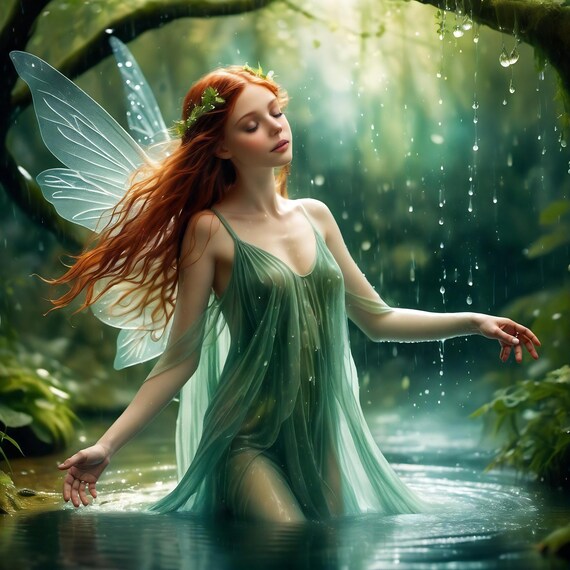 Enchanted Forest Fairy Print Mystical Wall Art Fantasy Lover Gift Idea Green Ethereal Scene Fantasy Art Gift For Her Gift For Him