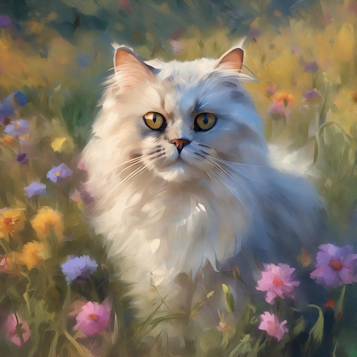 Cream Persian Cat Among Colorful Spring Wildflowers Art Poster