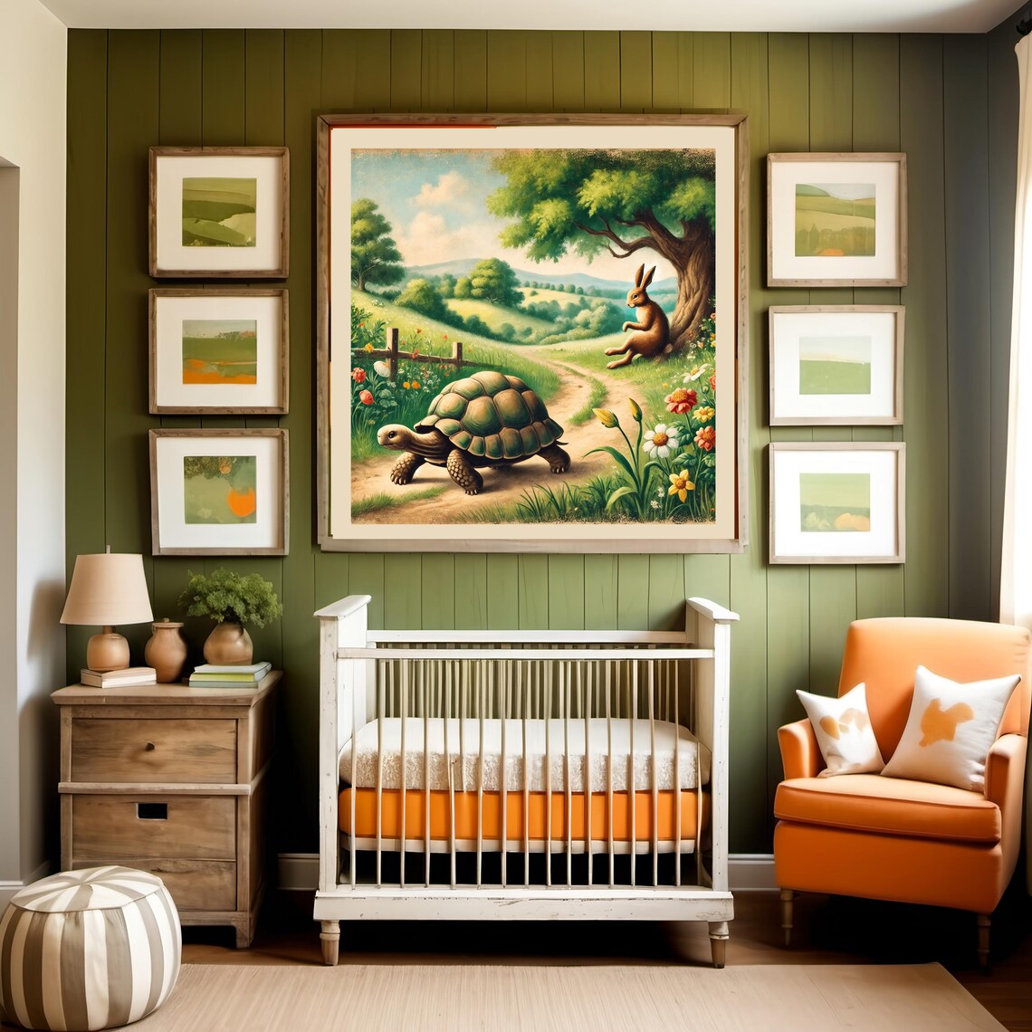 The Tortoise And The Hare Race Vintage Storybook Scene Art Poster - Image 3