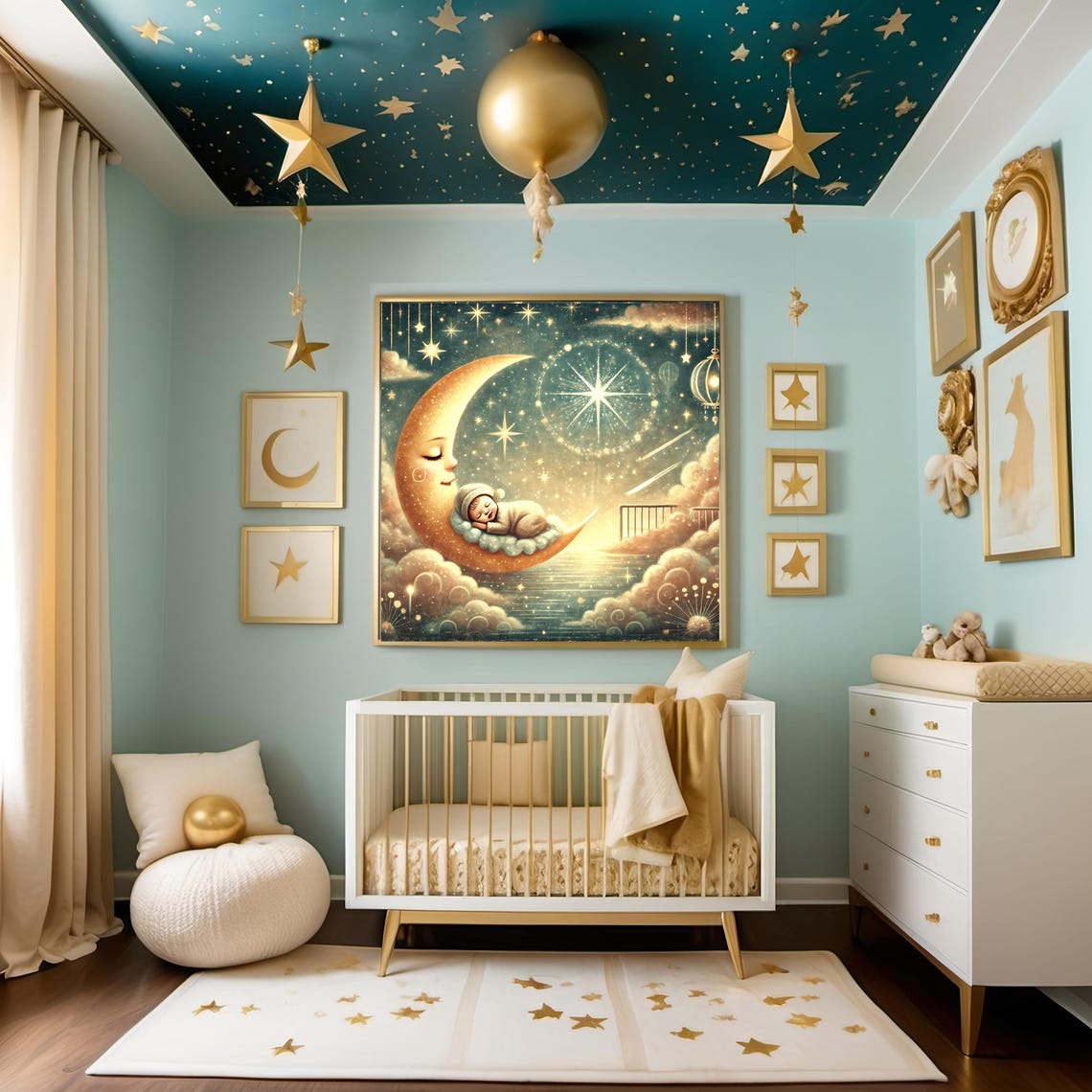 Twinkle Twinkle Little Star Baby Sleeping On The Moon Art Poster - Image 2