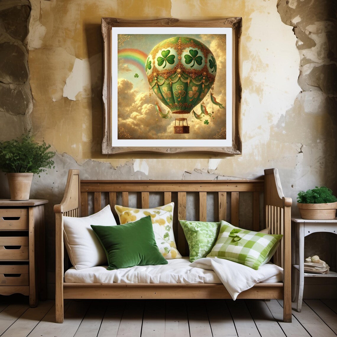 Shamrock Hot Air Balloon Rainbow Irish Gold Vintage Fantasy Poster - Image 3